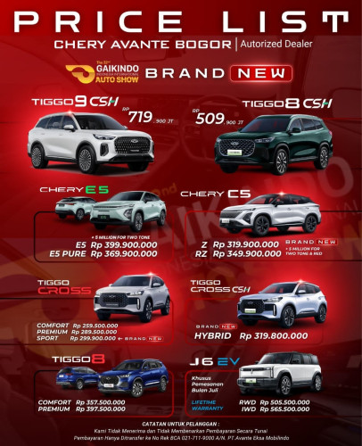 Pricelist Harga Chery gadingserpong 2025
